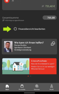Sparkassen-App Finanzübersicht Einstellungen